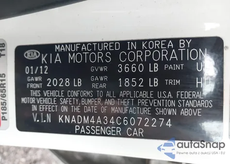 2012 Kia Rio Lx из США, поврежденный, VIN KNADM4A34C6072274